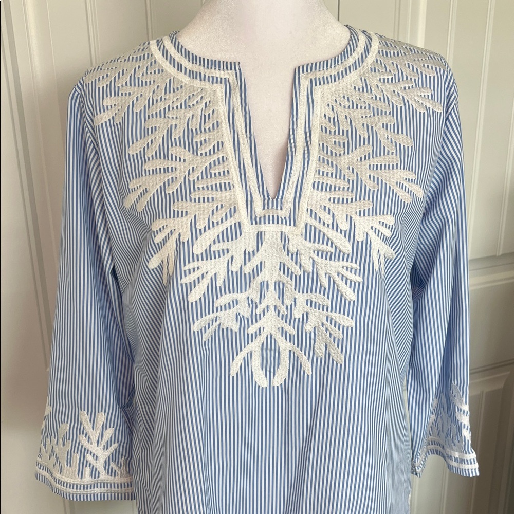 Blue and‎ White Embroidered Women's Top